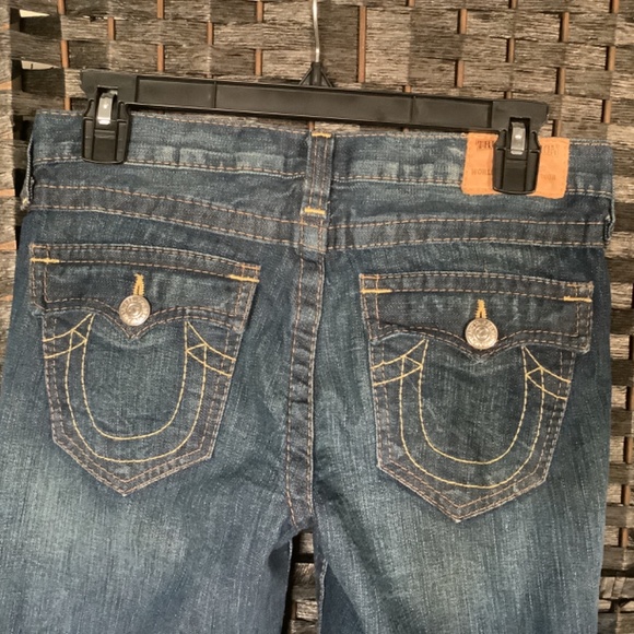 True Religion Bootcut Womens Jeans Tag 14 Dark Blue with Flap Pockets Denim - Picture 2 of 12